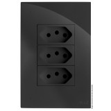 Conjunto Tomada Tripla 10a 4x2 - RECTA Grafite Gloss